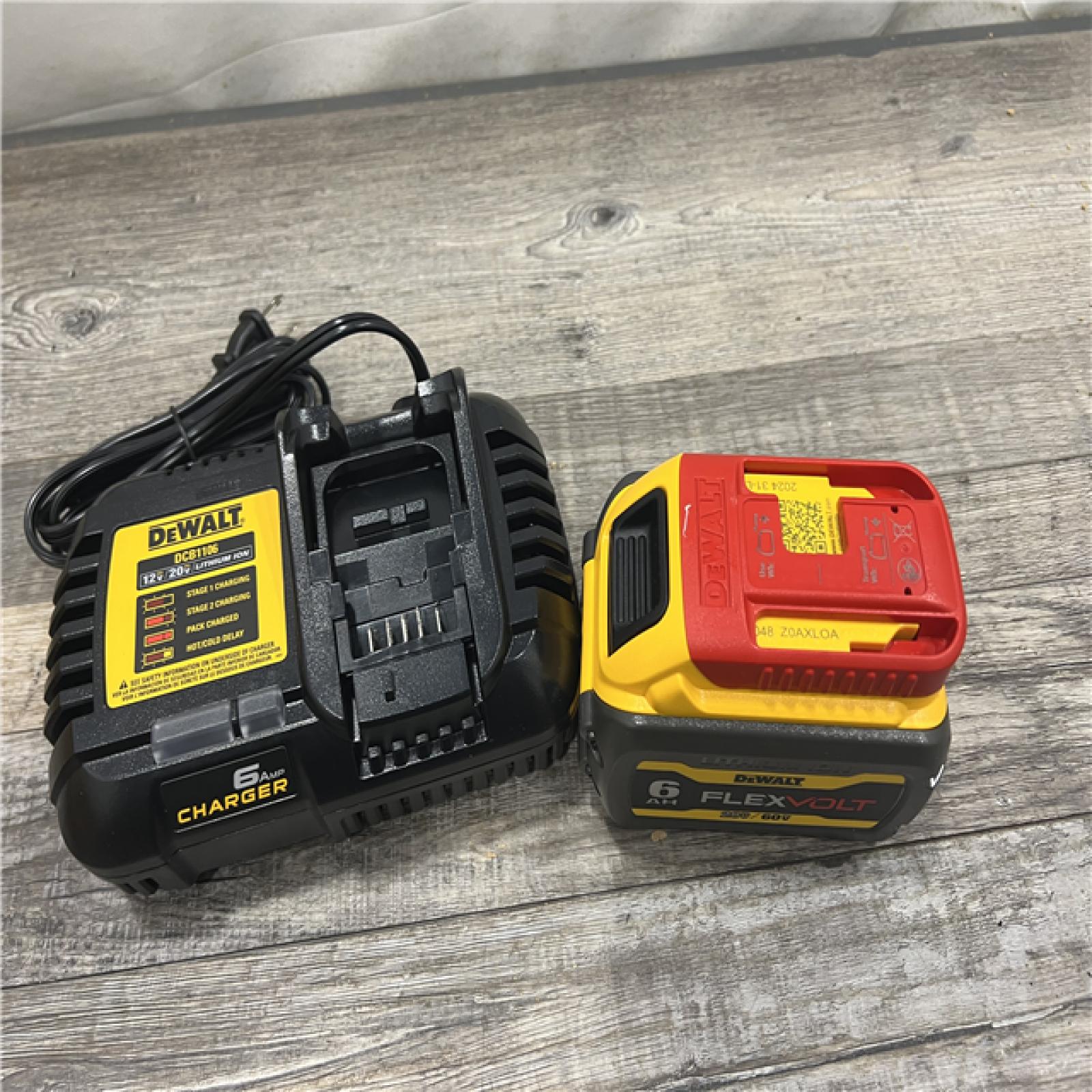 AS-IS DEWALT FLEXVOLT 20V/60V MAX Lithium-Ion 6.0Ah Battery Pack with 6 Amp Output Charger