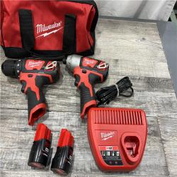 AS-IS MILWAUKEE M12 12V Lithium-Ion Cordless Drill Driver/Impact Driver Combo Kit with Two 1.5Ah Batteries, Charger and Bag (2-Tool)