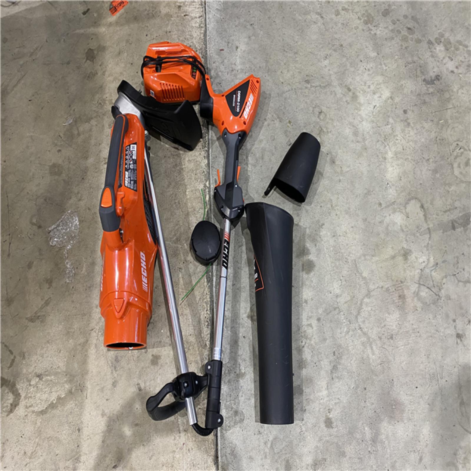 Houston location AS-IS Eforce 56 Volt 16  Battery String Trimmer and Battery Handheld Blower W/ 2.5ah Battery and Charger