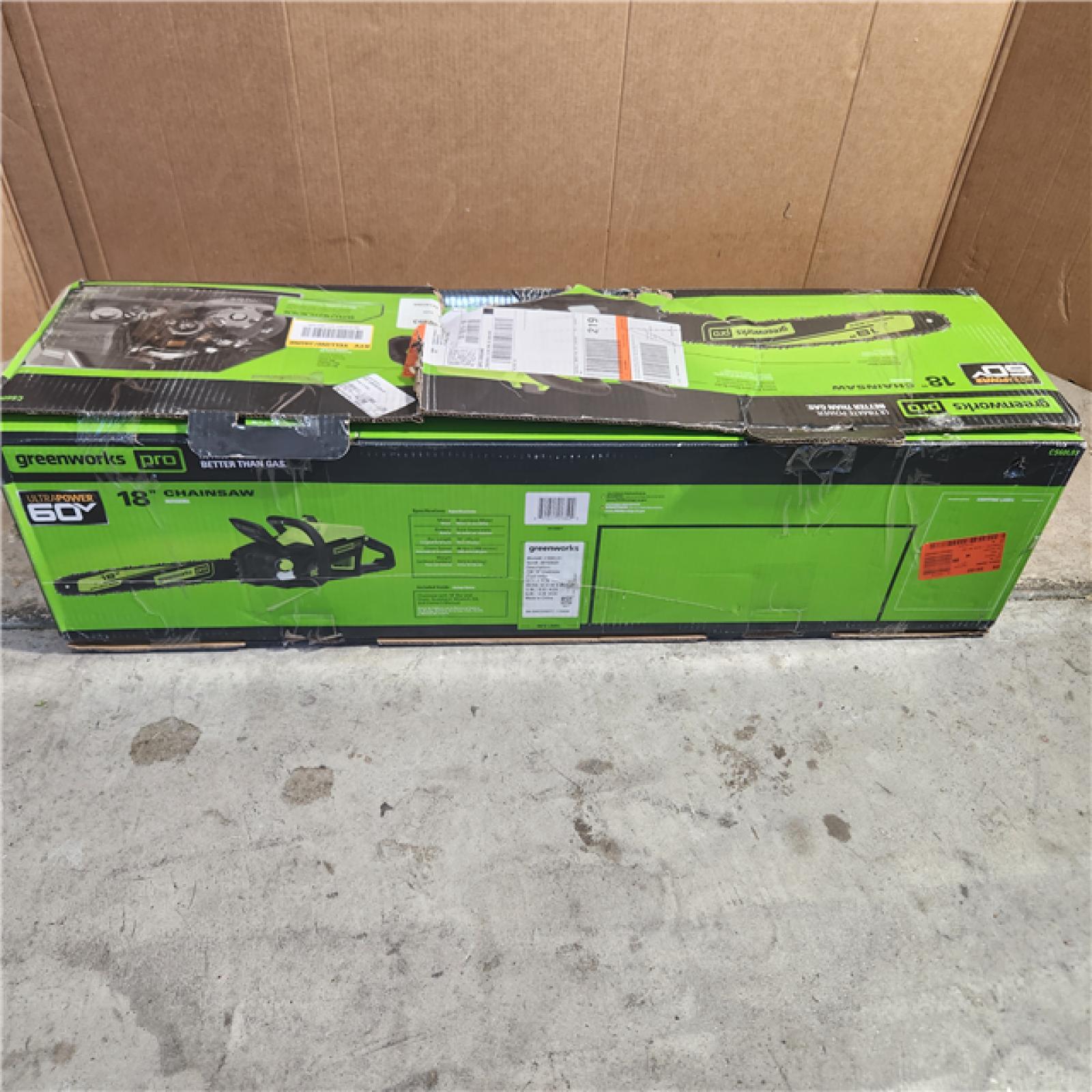 Houston location AS-IS GREENWORKS PRO 18 in. 60-Volt  Battery Chainsaw (Tool-Only)