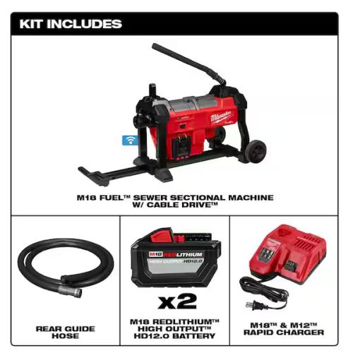 DALLAS LOCATION - Milwaukee M18 FUEL 18-Volt Lithium-Ion Brushless Cordless Sewer Sectional Machine Kit with (2) 12.0 Ah Batteries and Rapid Charger