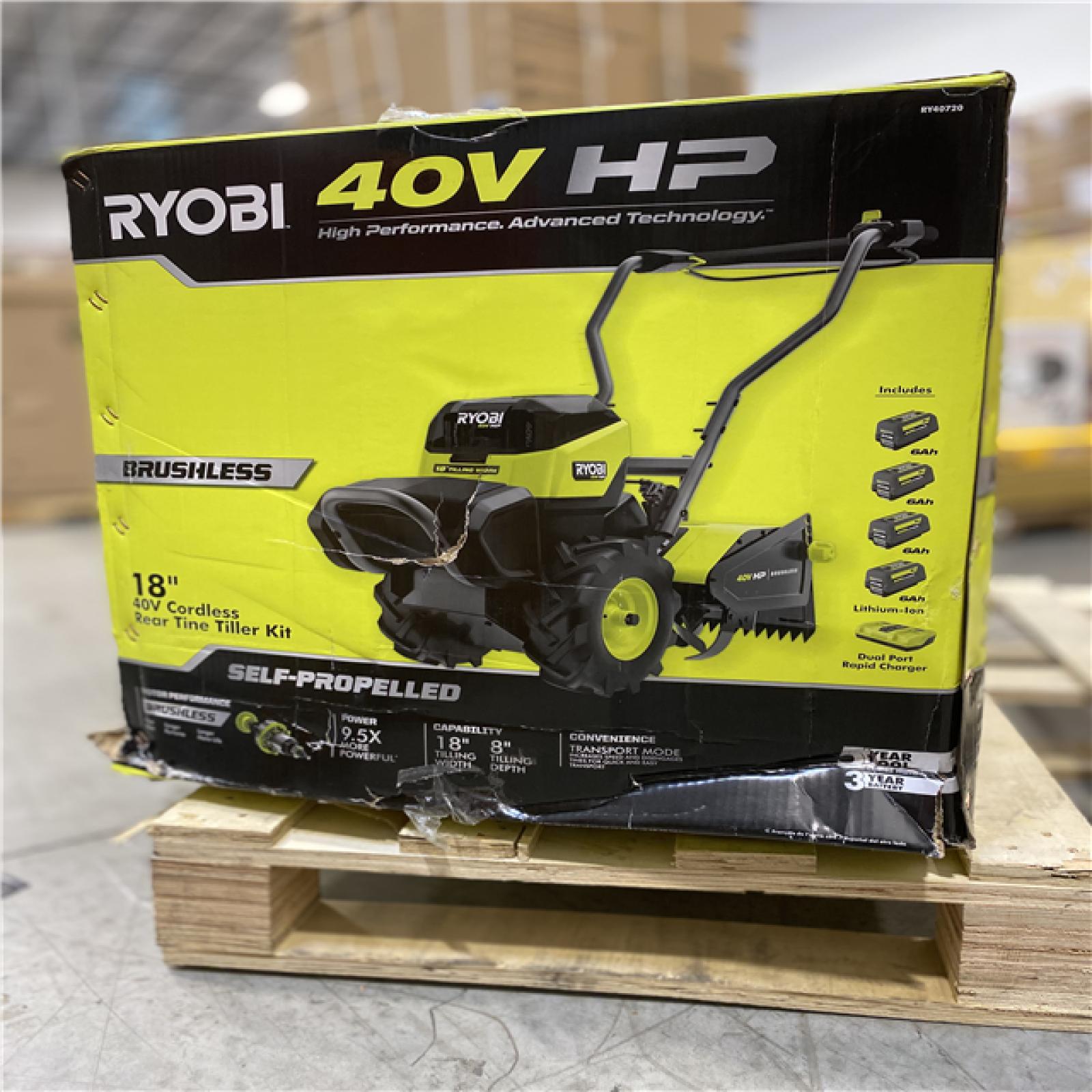 DALLAS LOCATION - RYOBI 40V HP Brushless 18 in. Battery Powered Rear Tine Tiller with (4) 6.0 Ah Batteries and Charger