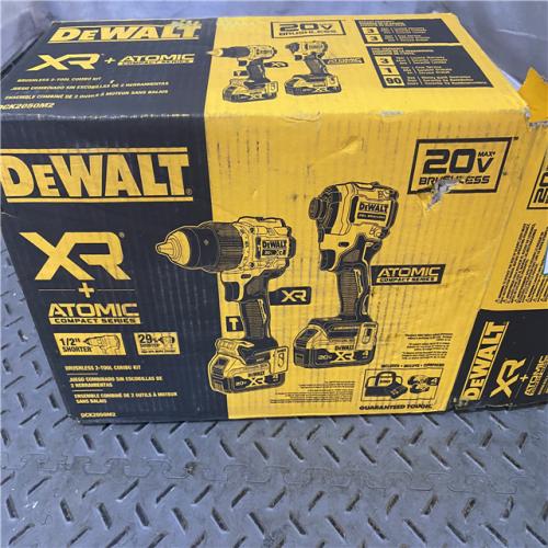 Houston location AS-IS DEWALT 20V MAX XR Hammer Drill and ATOMIC Impact Driver 2 Tool Cordless Combo Kit with (2) 4.0Ah Batteries, Charger, and Bag