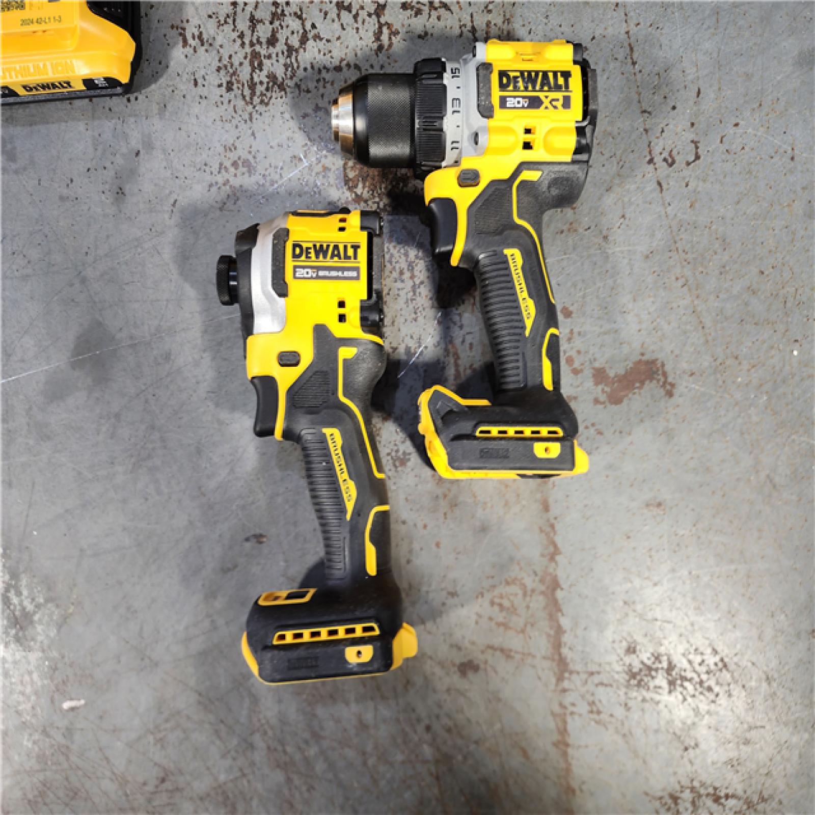 HOUSTON LOCATION - AS-IS DEWALT 20V MAX XR Cordless Drill/Driver, ATOMIC Impact Driver 2 Tool Combo Kit, (2) 2.0Ah Batteries, Charger, and Bag