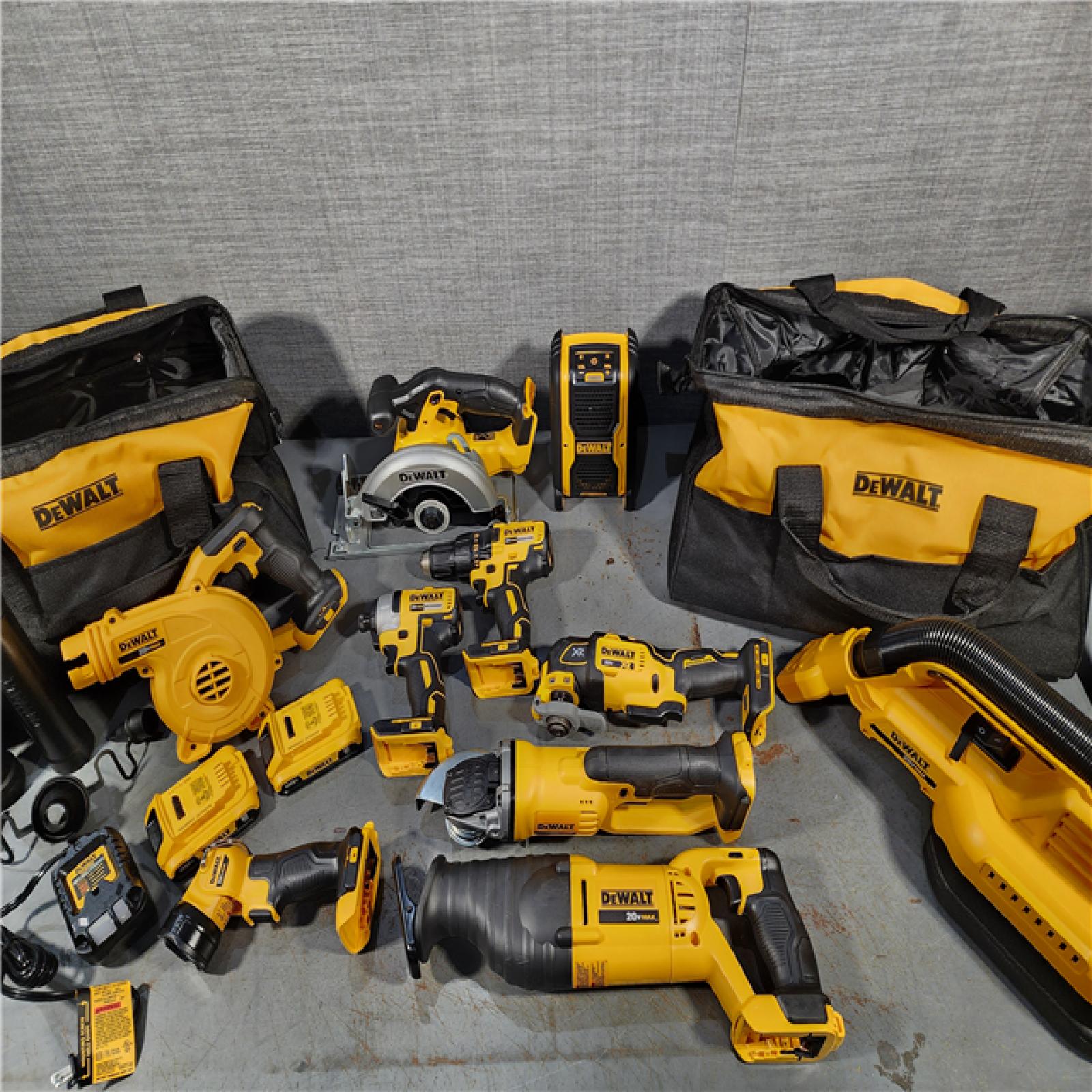 HOUSTON LOCATION - AS-IS (APPEARS LIKE NEW) DEWALT 20-Volt Max Lithium-Ion 10-Tool Cordless Combo Kit with Two 2.0 Ah Batteries, Charger and 2 Bags