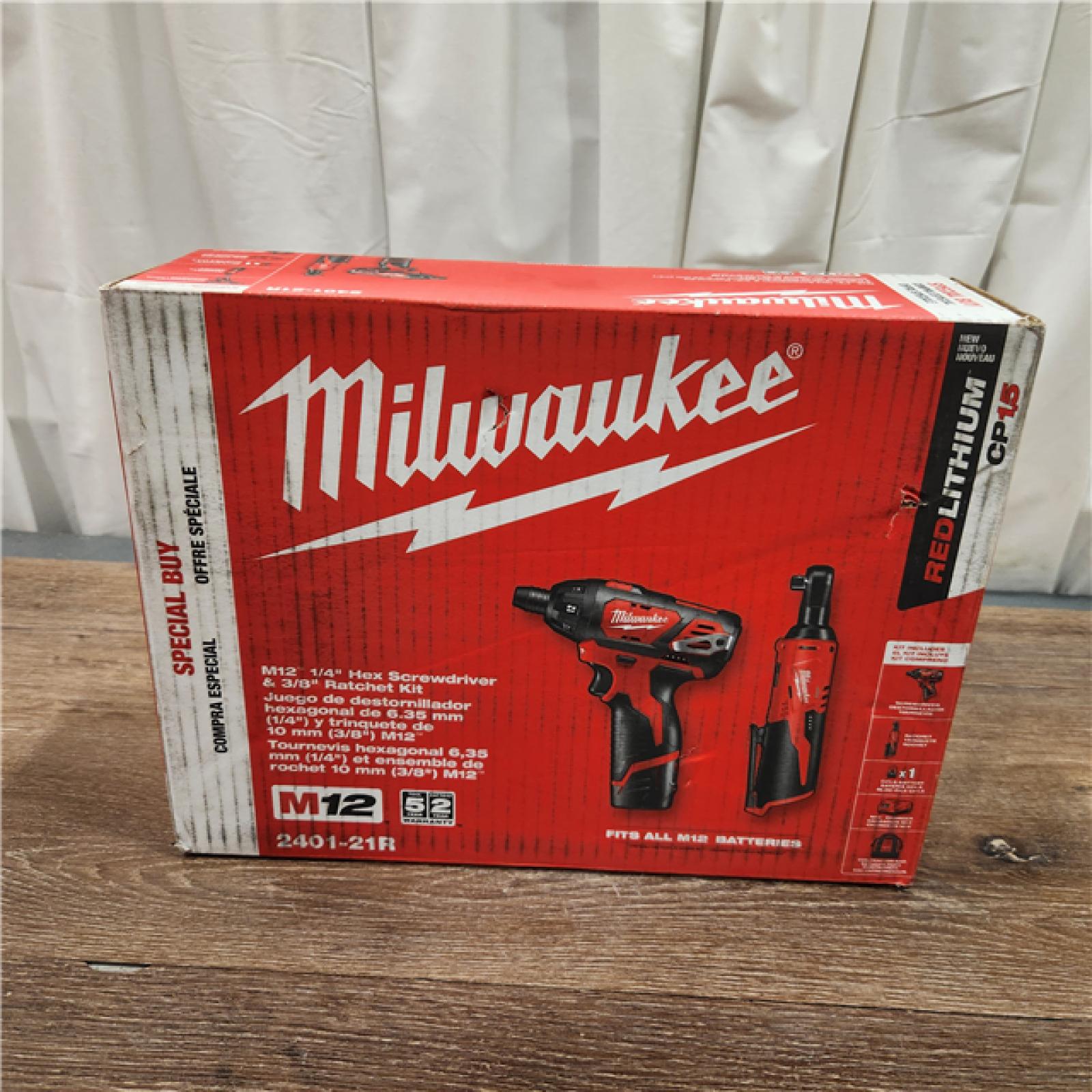 AS-IS Milwaukee M12 Brushed Cordless 3/8 in. Ratchet and Screwdriver (2-Tool) Combo Kit