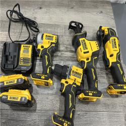 AS-IS DEWALT ATOMIC 20-Volt Lithium-Ion Cordless Brushless Combo Kit (4-Tool) with (2) 2.0Ah Batteries, Charger and Bag