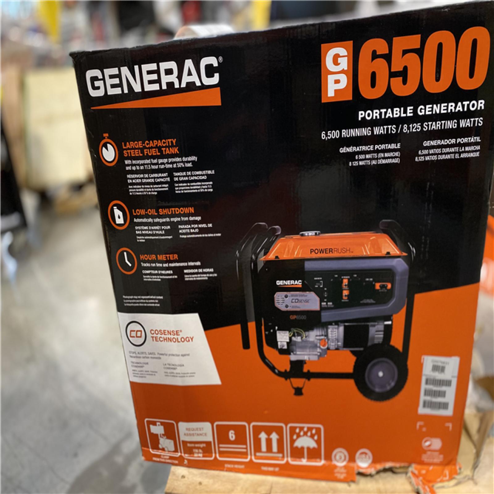 NEW! - GENERAC 6500-Watt Manual Start Gas-Powered Portable Generator with CO-Sense, 50-ST/CSA