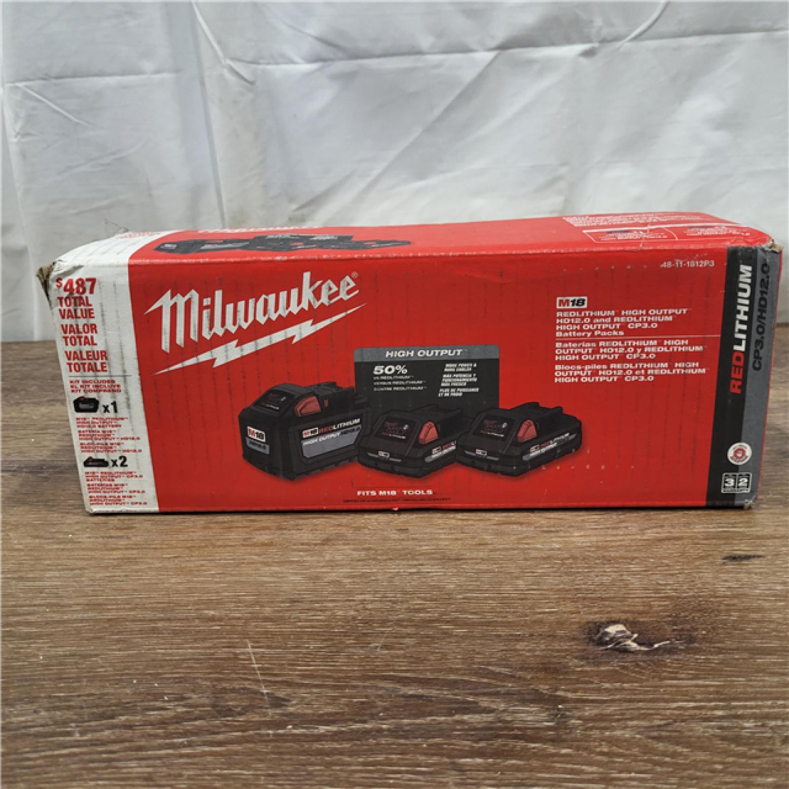 AS-IS Milwaukee M18 18-Volt Lithium-Ion High Output 12.0Ah Battery with Two 3.0Ah Batteries (3-Pack)