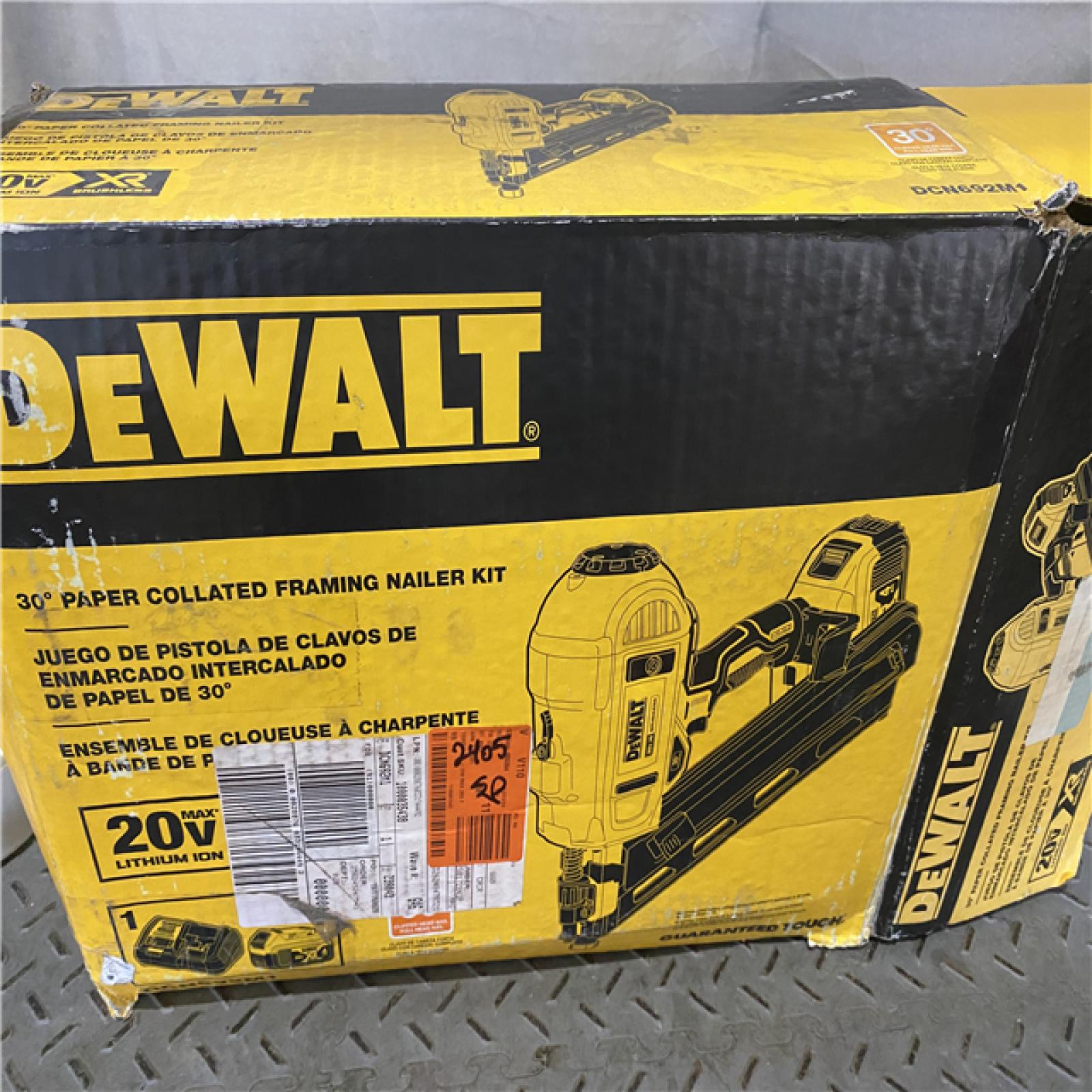 Houston location AS-IS Dewalt 20V Li-Ion Cordless Brushless 2-Speed 30Â° Paper Collated Framing Nailer Kit DCN692M1