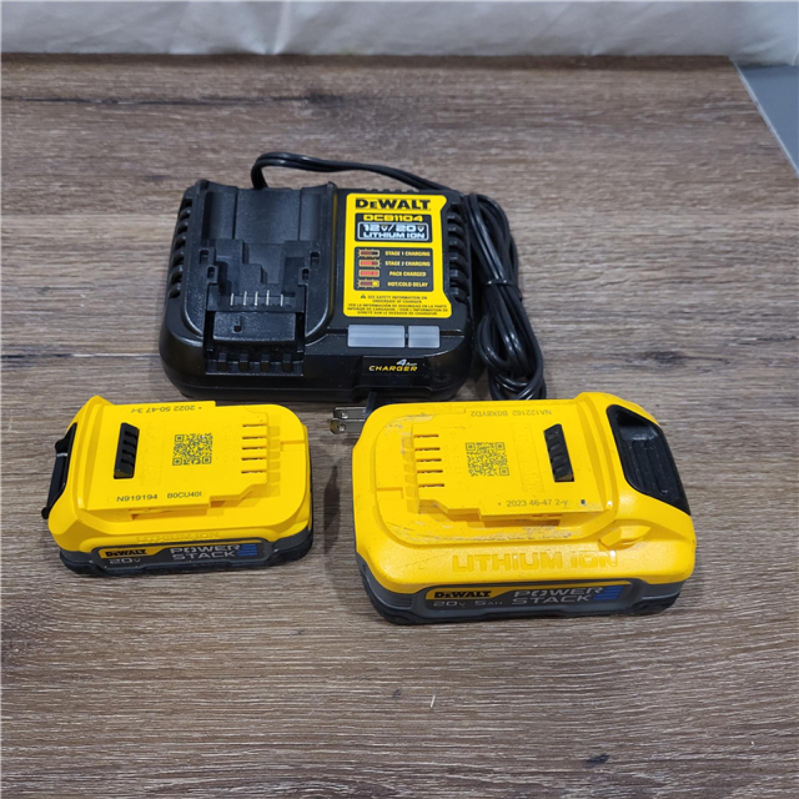 AS-IS DeWalt 20V MAX POWERSTACK DCBP315-2C Lithium-Ion 1.7Ah and 5Ah Battery and Charger Starter Kit 3 Pc