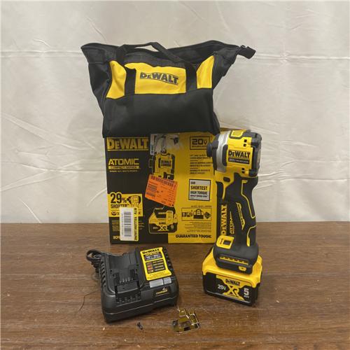 AS-IS DEWALT ATOMIC 20V MAX Lithium-Ion Cordless 1/4 in. Brushless Impact Driver Kit, 5 Ah Battery, Charger, and Bag