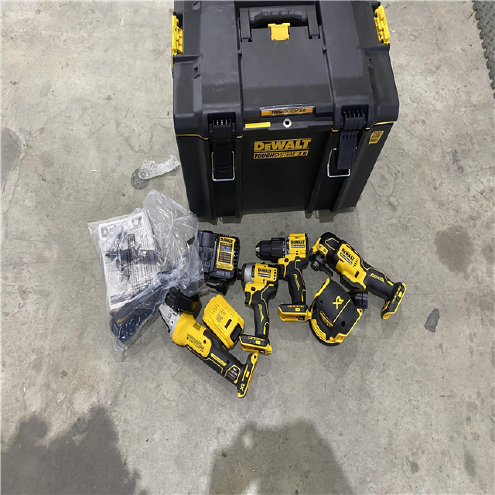 Houston location AS-IS DEWALT 20-Volt Lithium-Ion Cordless Combo Kit (6-Tool) with Tough System Case, Two 2.0 Ah Batteries and 4.0 Ah Battery