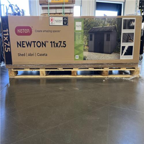 DALLAS LOCATION - Keter Newton 11 ft. W x 7.5 ft. D Durable Resin Plastic Storage Shed with Flooring Grey (82 sq. ft.)