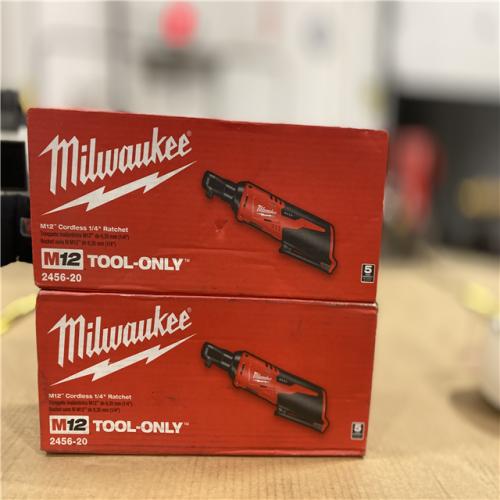 NEW! - Milwaukee M12 12V Lithium-Ion Cordless 1/4 in. Ratchet (Tool-Only) - (2 UNITS)