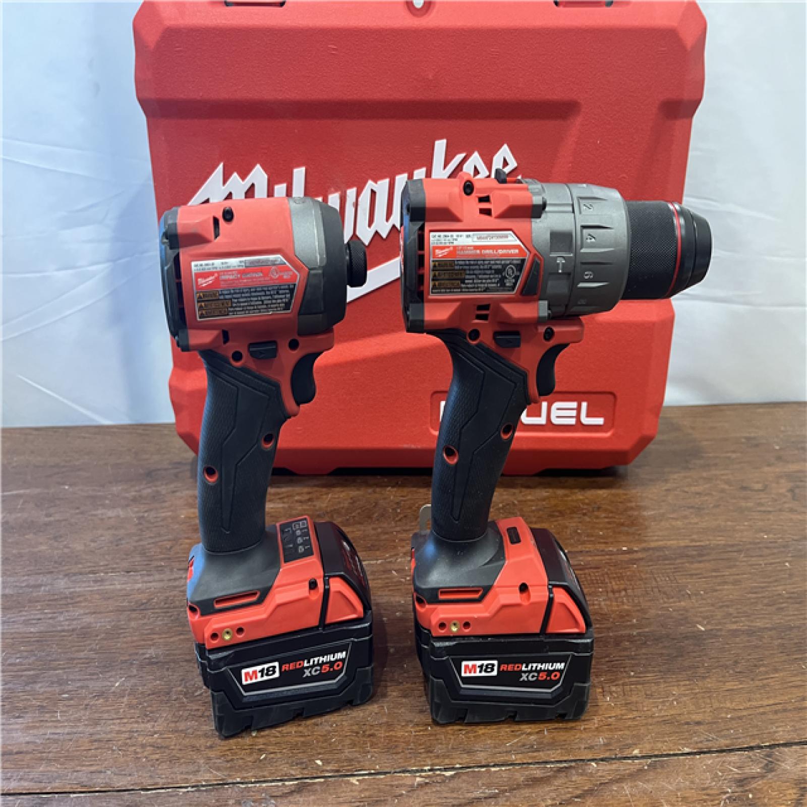 AS-ISMilwaukee M18 FUEL 18V Lithium-Ion Brushless Cordless Hammer Drill and Impact Driver Combo Kit (2-Tool) with 2 Batteries