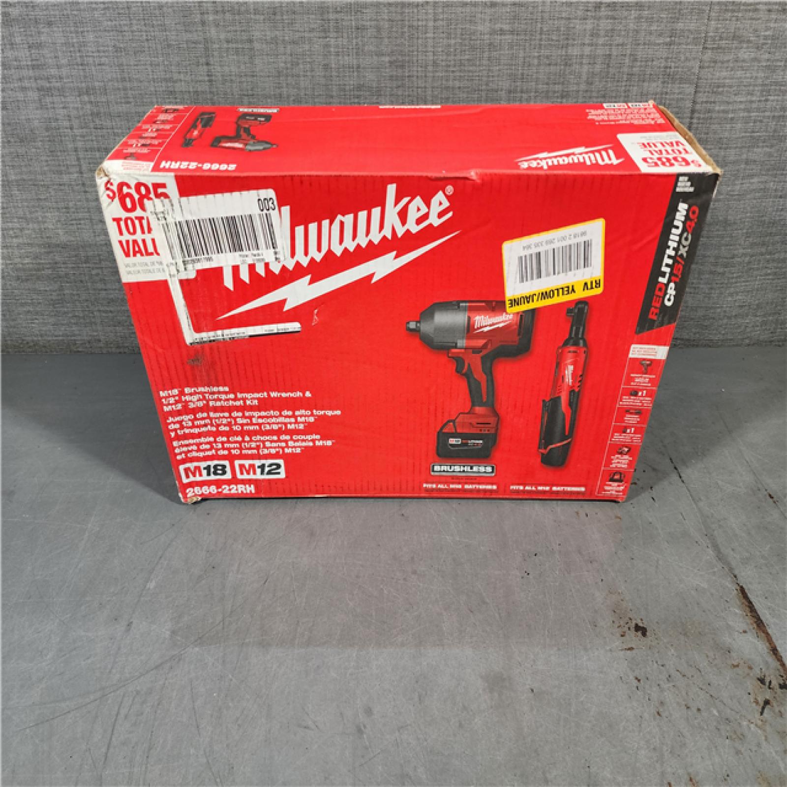 HOUSTON LOCATION - AS-IS M12/M18 12/18V Lithium-Ion Cordless 3/8 in. Ratchet and 1/2 in. High Torque Impact Wrench with Friction Ring Combo Kit (NO TOOL BAG)