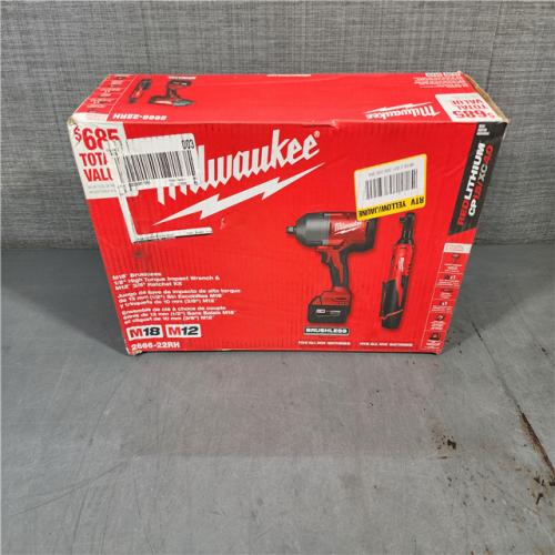 HOUSTON LOCATION - AS-IS M12/M18 12/18V Lithium-Ion Cordless 3/8 in. Ratchet and 1/2 in. High Torque Impact Wrench with Friction Ring Combo Kit (NO TOOL BAG)