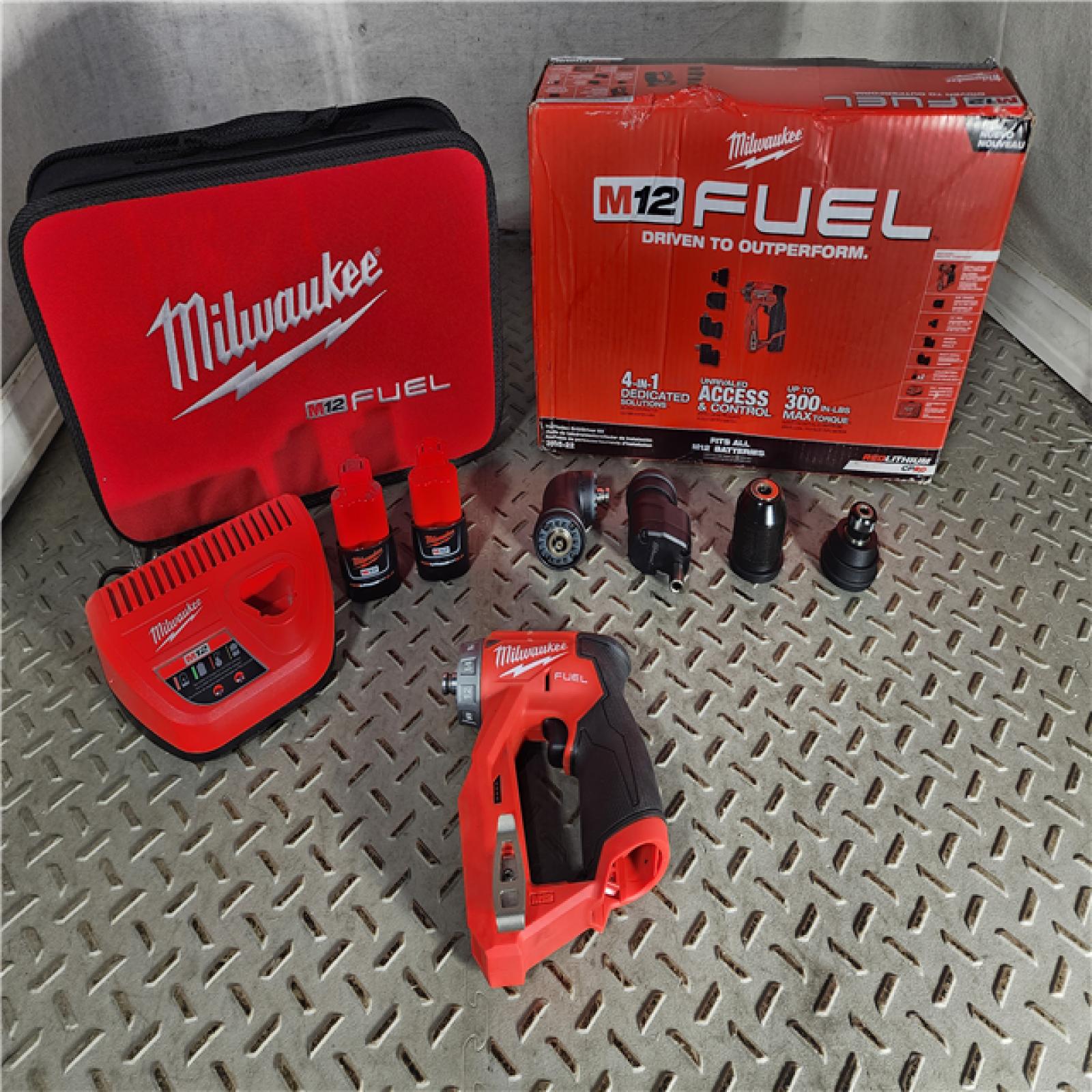 HOUSTON LOCATION - AS-IS (APPEARS LIKE NEW) M12 FUEL 12V Lithium-Ion Brushless Cordless 4-in-1 Installation 3/8 in. Drill Driver Kit with 4-Tool Heads