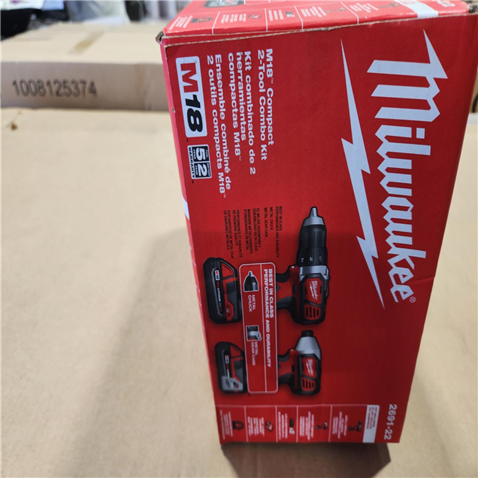 NEW! - Milwaukee M18 18V Lithium-Ion Cordless Drill Driver/Impact Driver Combo Kit (2-Tool) W/ Two 1.5Ah Batteries, Charger Tool Bag