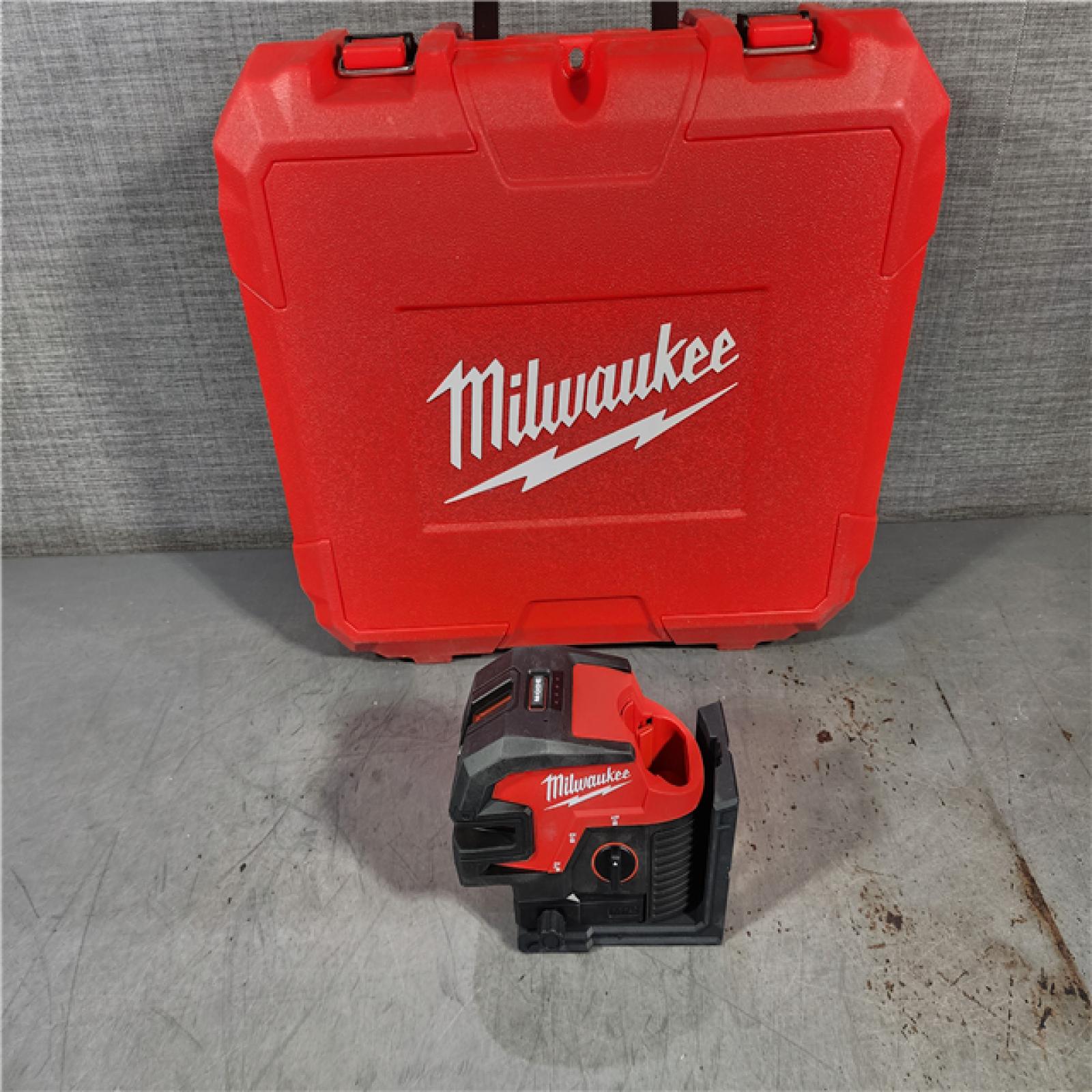 HOUSTON LOCATION - AS-IS Milwaukee 3624-20 12V M12 Lithium-Ion Cordless USB Rechargeable Green Beam Cross Line & 4-Points Laser (TOOL ONLY)