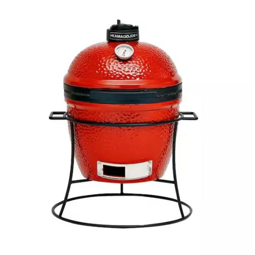 DALLAS LOCATION -  Kamado Joe Joe Jr. 13.5 in. Portable Charcoal Grill in Red with Cast Iron Cart, Heat Deflectors and Ash Tool