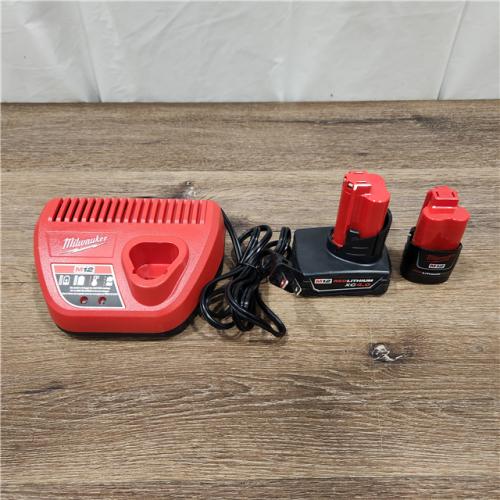 AS-ISMilwaukee M12 12-Volt Lithium-Ion 4.0 Ah and 2.0 Ah Battery Packs and Charger Starter Kit (48-59-2424)