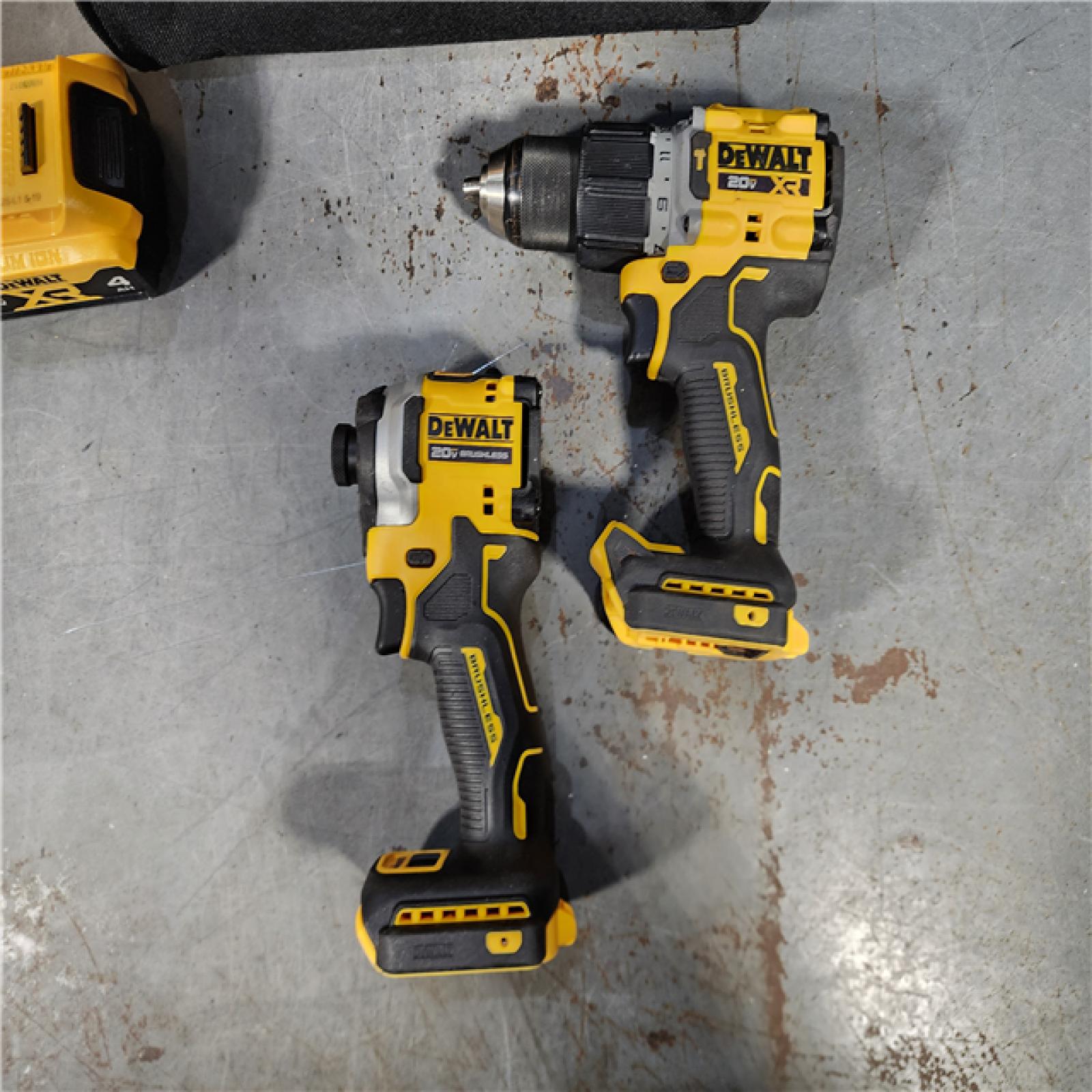 HOUSTON LOCATION - AS-IS DEWALT 20V MAX XR Hammer Drill and ATOMIC Impact Driver 2 Tool Cordless Combo Kit with (2) 4.0Ah Batteries, Charger, and Bag