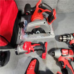 HOUSTON LOCATION - AS-IS (APPEARS LIKE NEW) Milwaukee M18 18-Volt Lithium-Ion Cordless Combo Tool Kit (5-Tool) with (1) 3.0Ah and (1) 1.5Ah Battery, (1) Charger, (1) Tool Bag