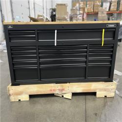 DALLAS LOCATION - Husky 72 in. W x 24 in. D Heavy Duty 18-Drawer Mobile Workbench Cabinet with Adjustable-Height Hardwood Top in Matte Black