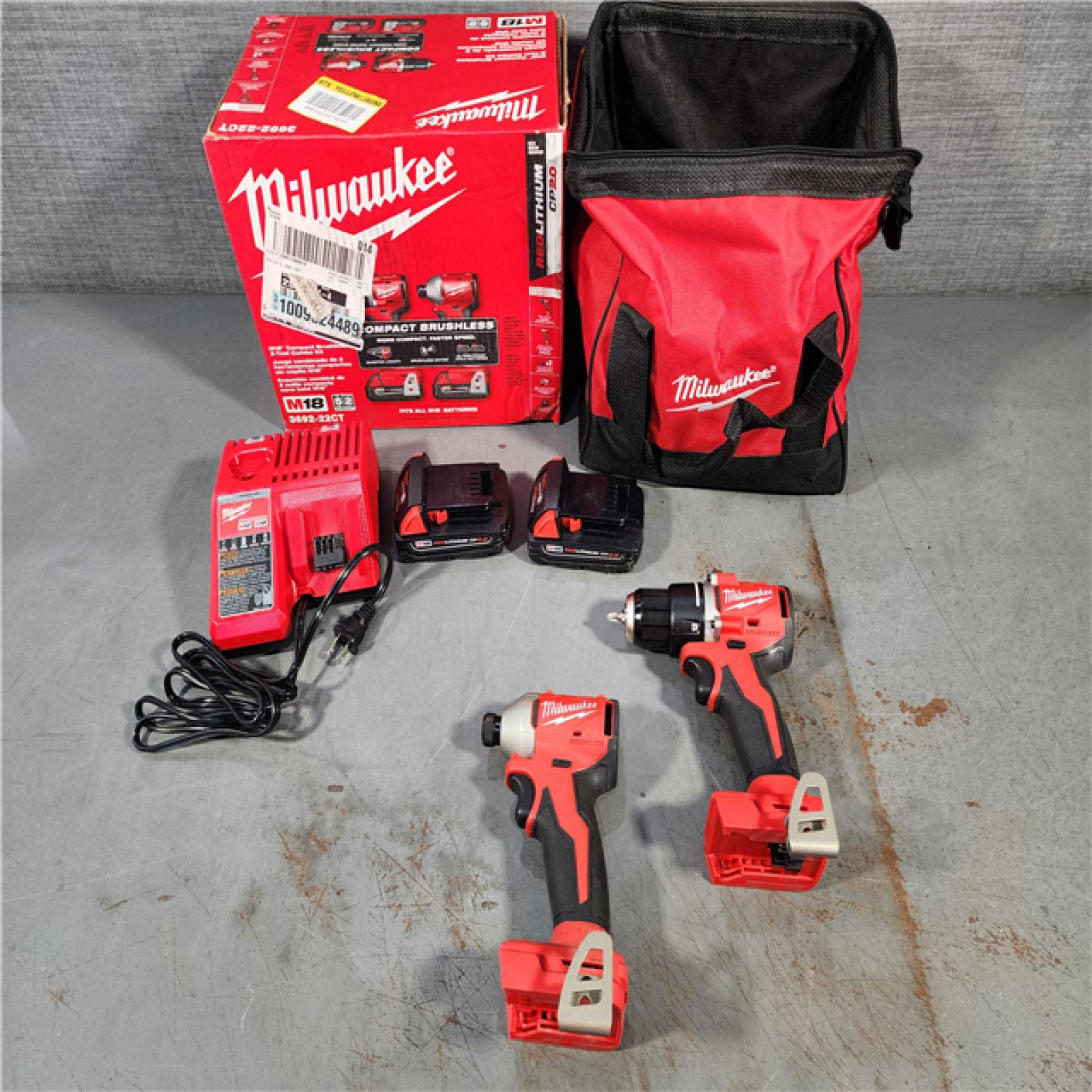 HOUSTON LOCATION - AS-IS M18 18V Lithium-Ion Brushless Cordless Compact Drill/Impact Combo Kit (2-Tool) W/(2) 2.0 Ah Batteries, Charger & Bag