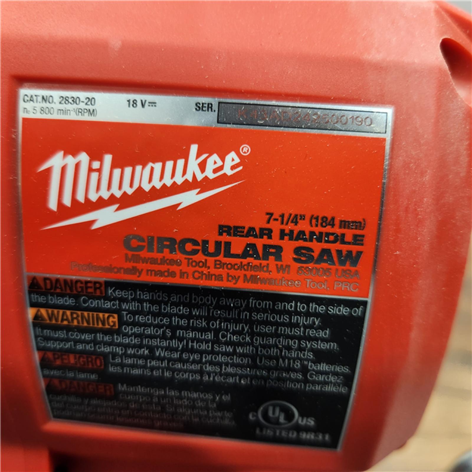 AS-IS Milwaukee 2830-20 Rear Handle Circular Saw M18 FUEL 7-1/4  Cordless Brushless Tool Only