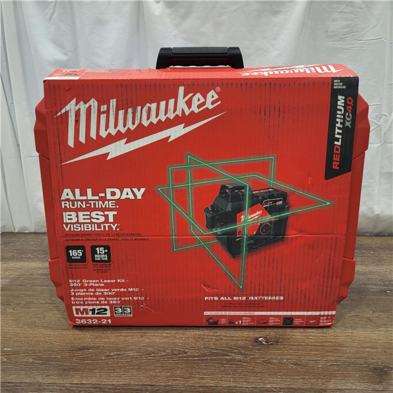 AS-IS Milwaukee-3632-21 M12 Green Beam Laser 360Â° 3-Plane Kit