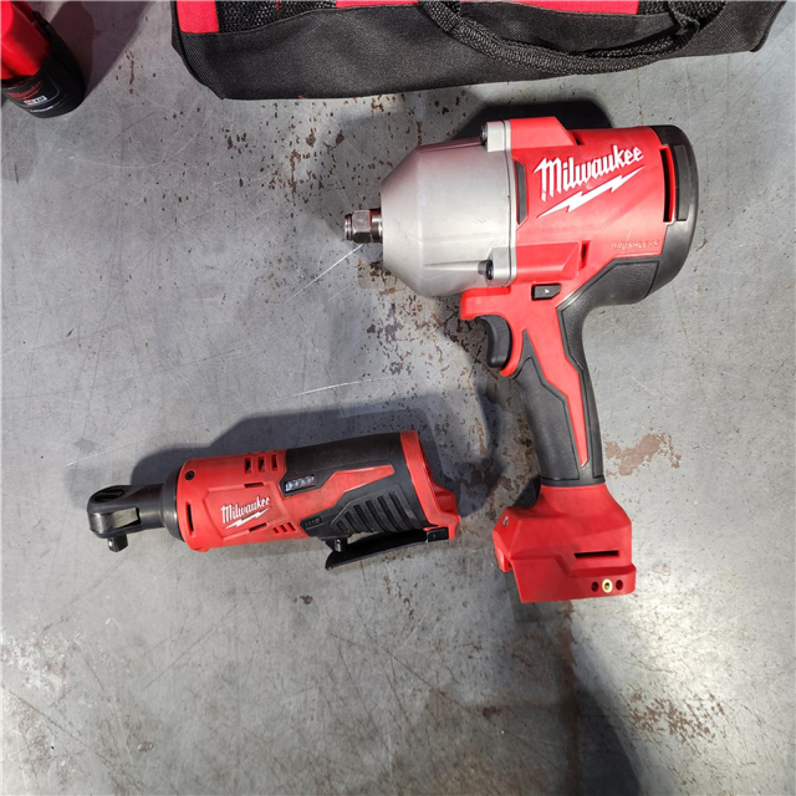 HOUSTON LOCATION - AS-IS M12/M18 12/18V Lithium-Ion Cordless 3/8 in. Ratchet and 1/2 in. High Torque Impact Wrench with Friction Ring Combo Kit