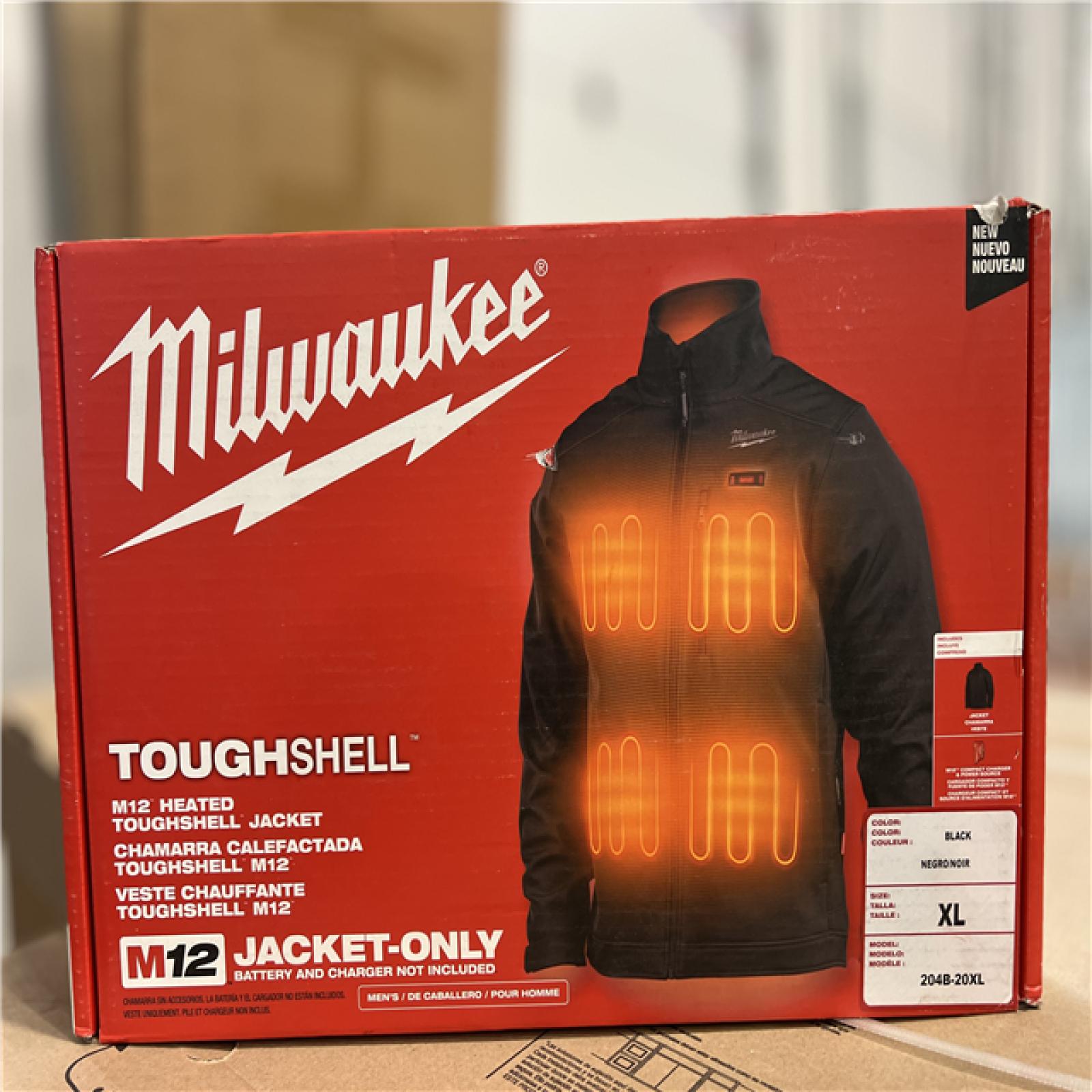 NEW! - Milwaukee Men's X-Large M12 12V Lithium-Ion Cordless TOUGHSHELL Black Heated Jacket (Jacket and Charger/Power Source Only)