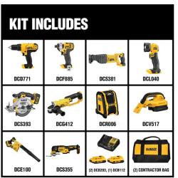 NEW! - DEWALT 20V MAX Cordless 10 Tool Combo Kit with (2) 20V 2.0Ah Batteries, Charger, and Bag