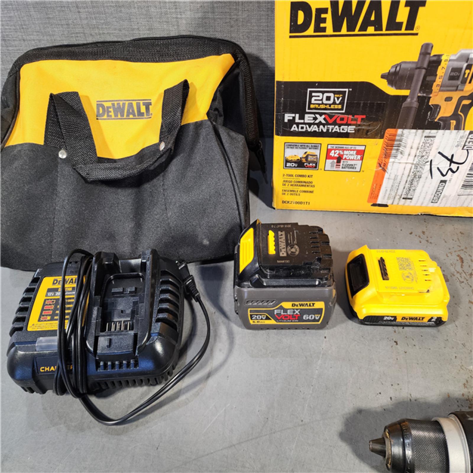 HOUSTON LOCATION - AS-IS DEWALT 20V MAX Cordless Brushless Hammer Drill/Driver 2 Tool Combo Kit with FLEXVOLT ADVANTAGE