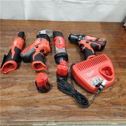 AS-IS MILWAUKEE M12 12V Lithium-Ion Cordless Combo Kit (5-Tool) with Two 1.5Ah Batteries, Charger & Tool Bag