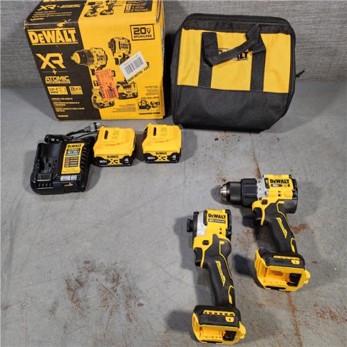 HOUSTON LOCATION - AS-IS DEWALT 20V MAX XR Hammer Drill and ATOMIC Impact Driver 2 Tool Cordless Combo Kit with (2) 4.0Ah Batteries, Charger, and Bag