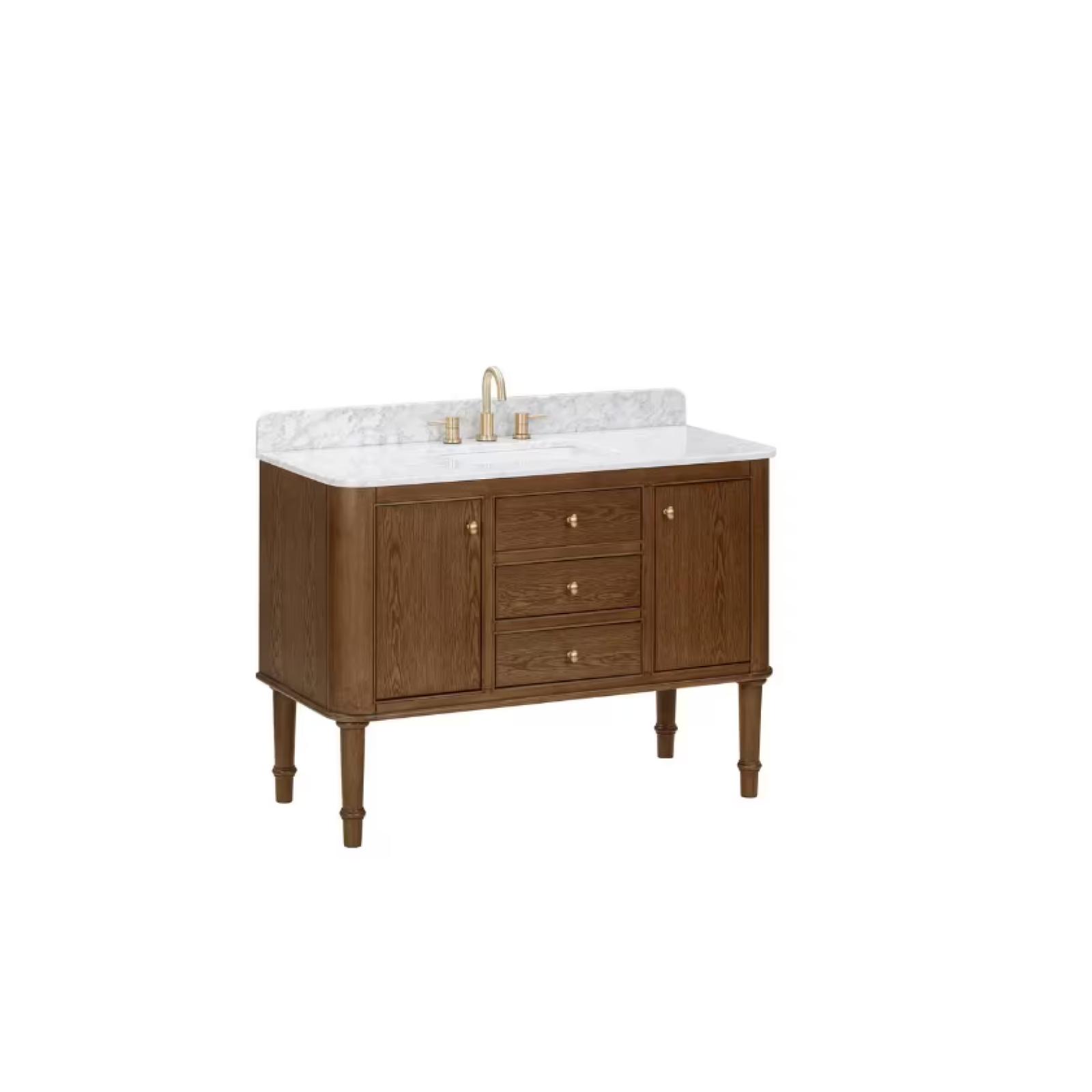 DALLAS LOCATION- Home Decorators Collection Collette 48 in W x 22 in D x 35 in H Single Sink Bath Vanity in Cinnamon Oak With White Carrara Marble Top