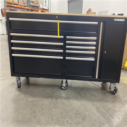 DALLAS LOCATION - Husky Standard Duty 72 in. W x 20 in. D 10-Drawer Black Mobile Workbench Cabinet with Solid Wood Top