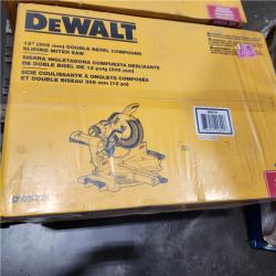 Dallas Location - NEW- DEWALT 15 Amp Corded 12 in. Double Bevel Sliding Compound Miter Saw, Blade Wrench and Material Clamp