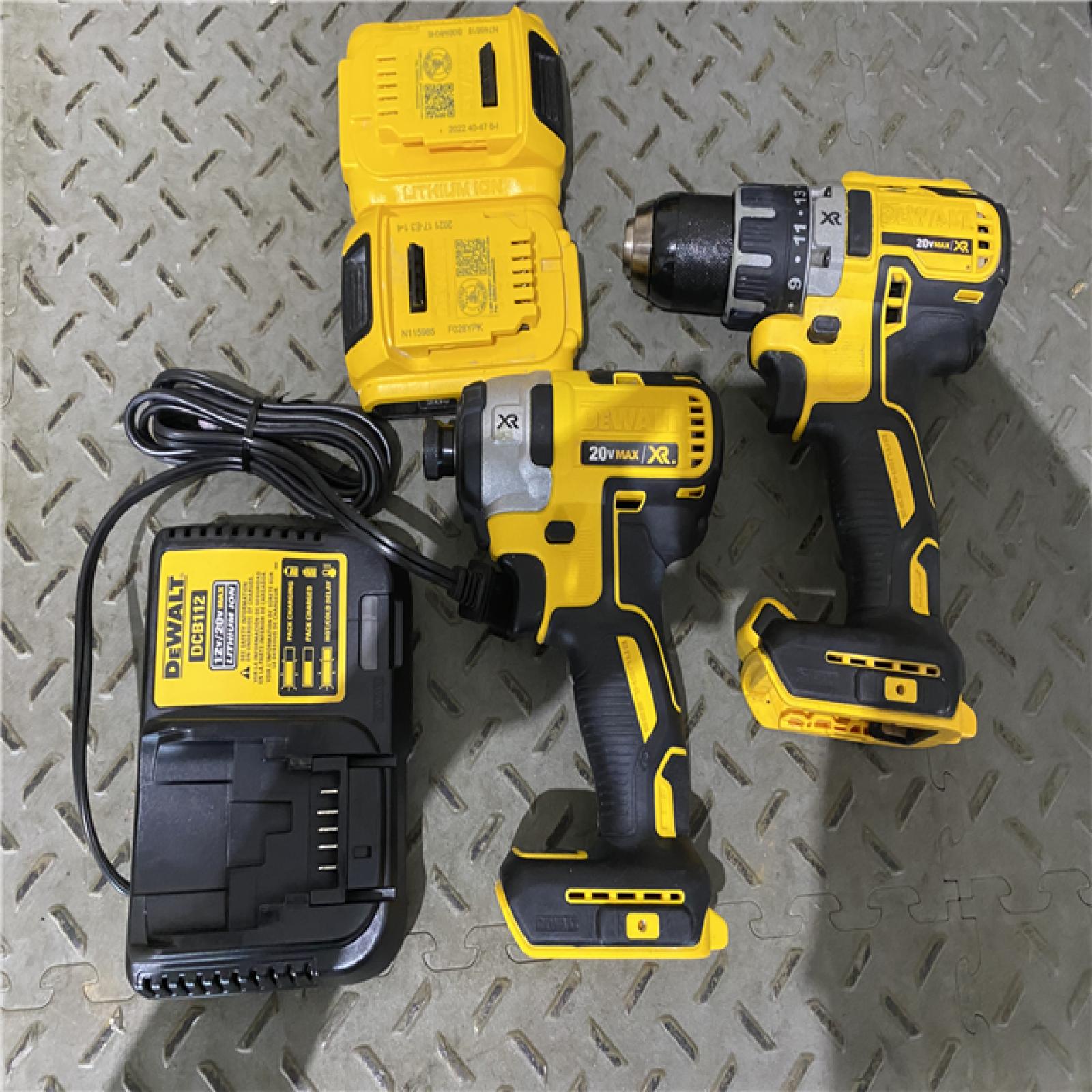 Houston location AS-IS DEWALT 20V MAX XR Cordless Brushless Drill/Impact 2 Tool Combo Kit with (2) 20V 2.0Ah Batteries and Charger