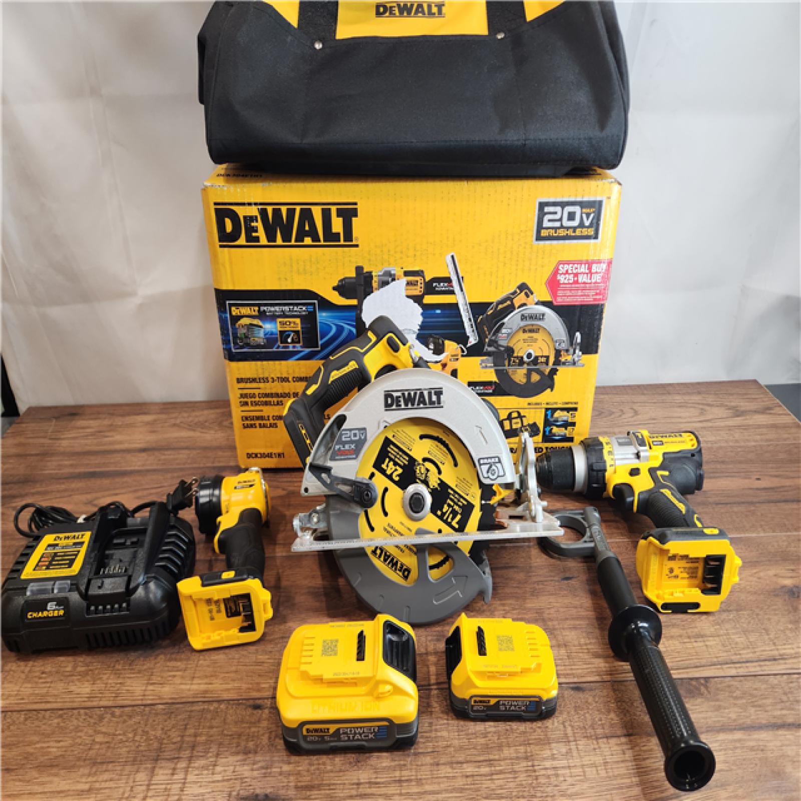 AS-IS DeWalt 20V MAX PowerStack Brushless Cordless (3-Tool) Combo Kit