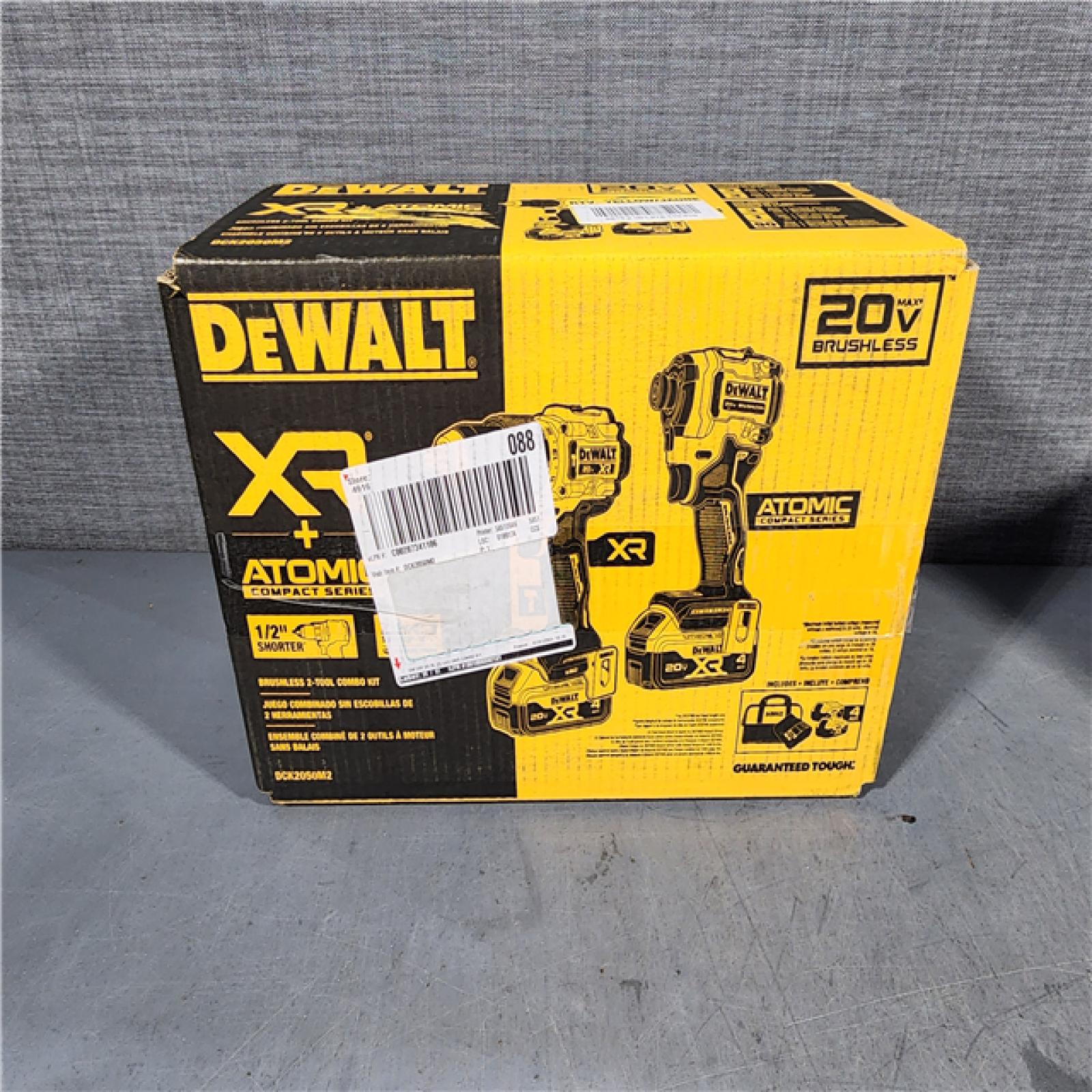 HOUSTON LOCATION - AS-IS DEWALT 20V MAX XR Hammer Drill and ATOMIC Impact Driver 2 Tool Cordless Combo Kit with (2) 4.0Ah Batteries, Charger, and Bag