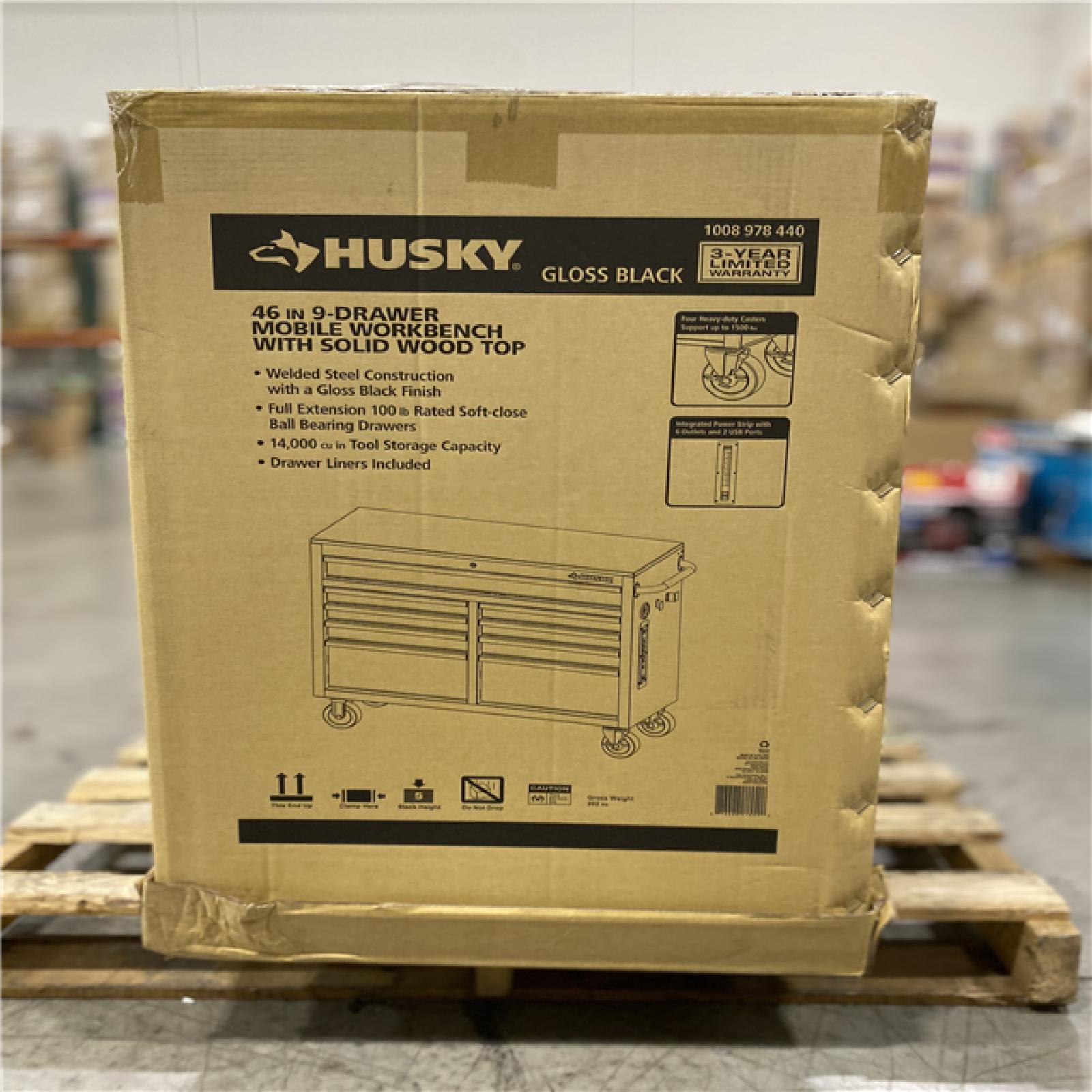 DALLAS LOCATION - Husky Tool Storage 46 in. W x 18 in. D Mobile Workbench Cabinet in Gloss Black