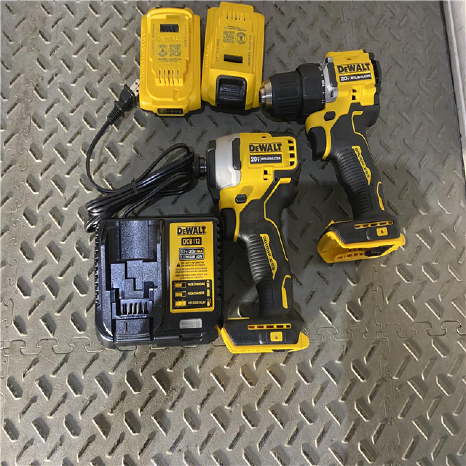 Houston location AS-IS DEWALT ATOMIC 20-Volt MAX Lithium-Ion Cordless Combo Kit (2-Tool) with (2) 2.0Ah Batteries, Charger and Bag