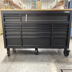 DALLAS LOCATION - Husky 72 in. W x 24 in. D Heavy Duty 18-Drawer Mobile Workbench Cabinet with Adjustable-Height Hardwood Top in Matte Black