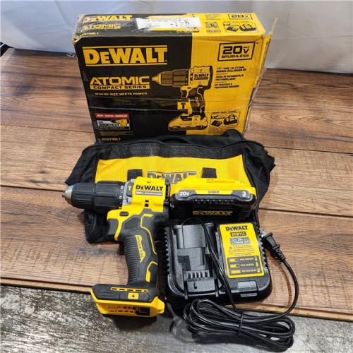 AS-IS DeWalt ATOMIC 20-Volt Lithium-Ion Cordless 1/2 in. Compact Hammer Drill with 3.0Ah Battery, Charger and Bag