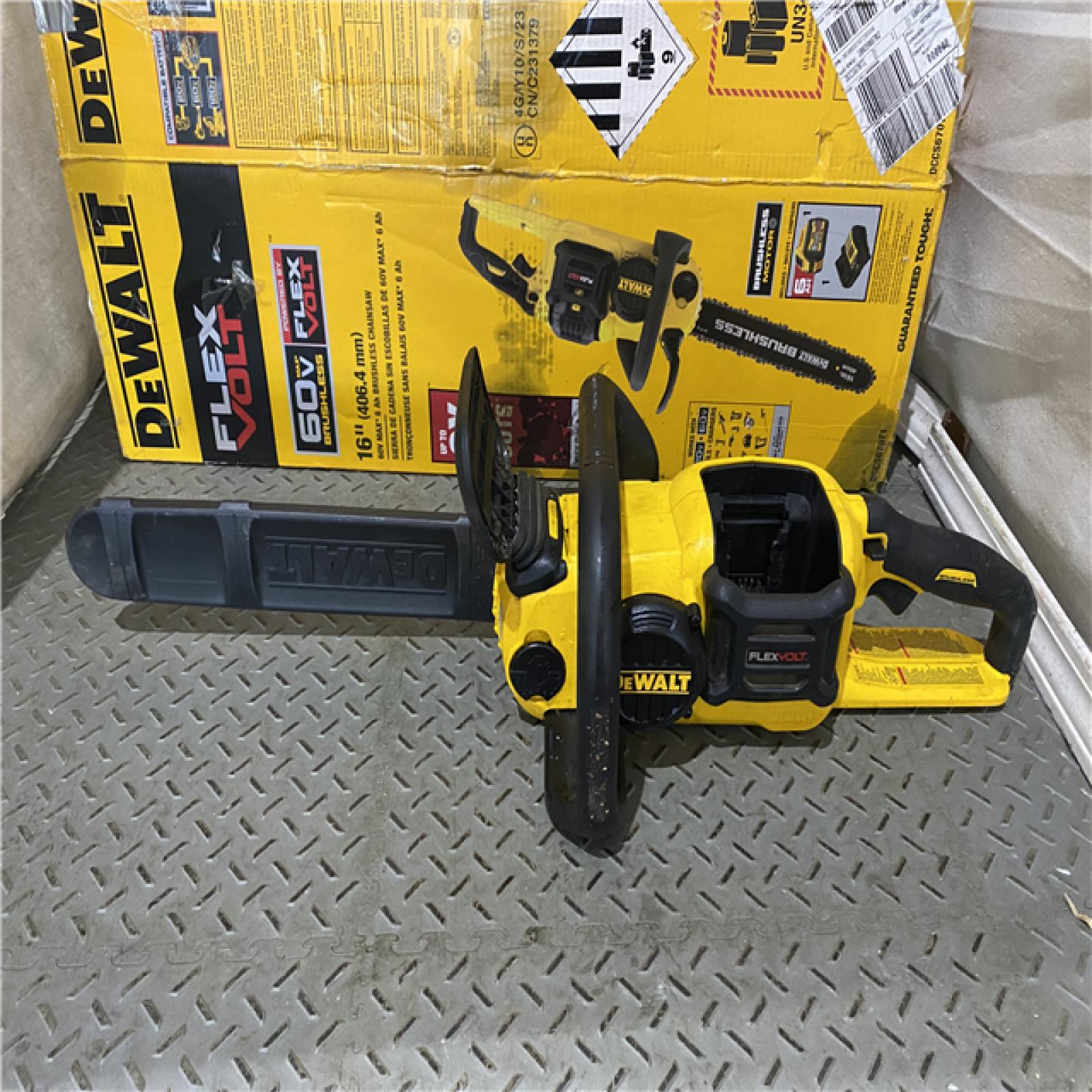 Houston location AS-IS DEWALT FLEXVOLT 60V MAX 16in. Brushless Cordless Battery Powered Chainsaw Kit with (1) FLEXVOLT ONLY TOOL